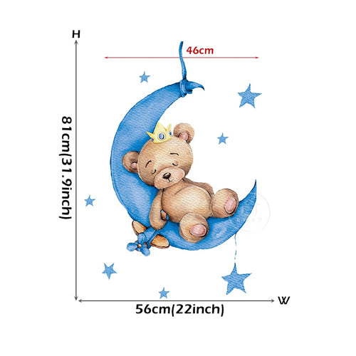 Teddy Bear Sleeping on the Moon and Stars Wall Stickers - SASSY VANILLE