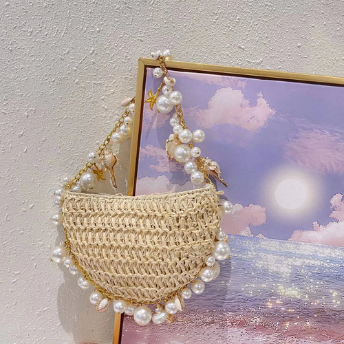 Bohemian Pearls Straw Bag