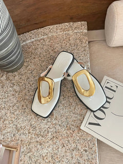 Metal Chain Round slippers