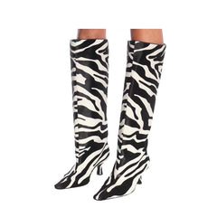 Zebra Pattern Knee High Medium Heel Boots - SASSY VANILLE
