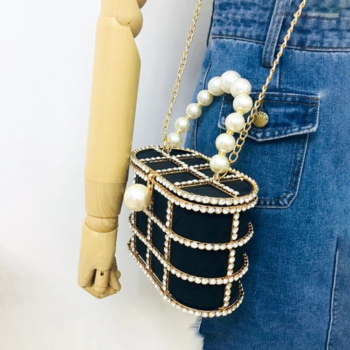 Diamonds Basket Evening Clutch Bags Women 2019 Luxury Hollow Out Preal Beaded Metallic Cage Handbags Ladies Wedding Party Purse - SASSY VANILLE
