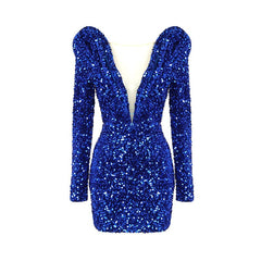Blue Sequined Short Dress