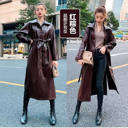 long leather trench coat - SASSY VANILLE