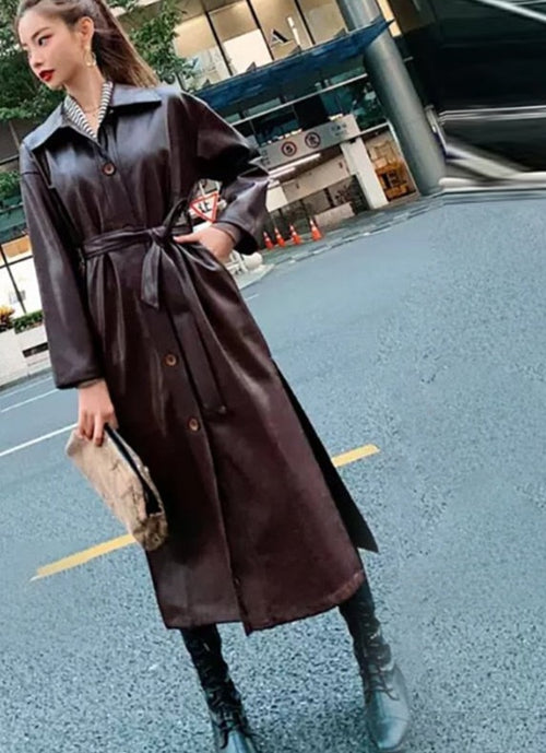 long leather trench coat - SASSY VANILLE