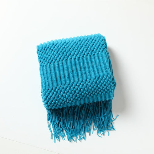 3D Knitted Blanket With Tassel - SASSY VANILLE