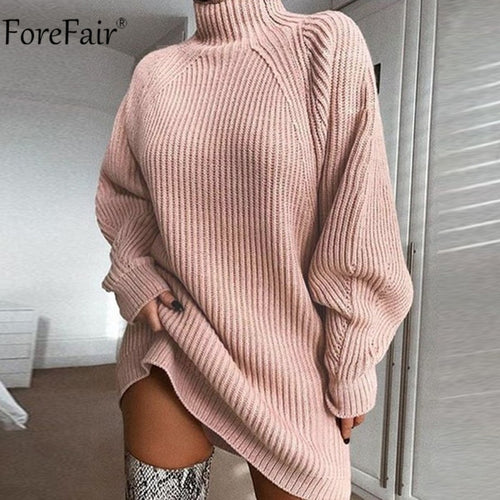 Turtleneck Long Sleeve Sweater Dress - SASSY VANILLE
