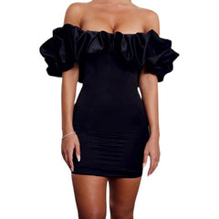 Ruffle One Shoulder Black Mini Dress - SASSY VANILLE