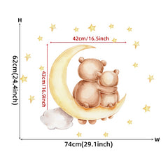 Teddy Bear Sleeping on the Moon and Stars Wall Stickers - SASSY VANILLE